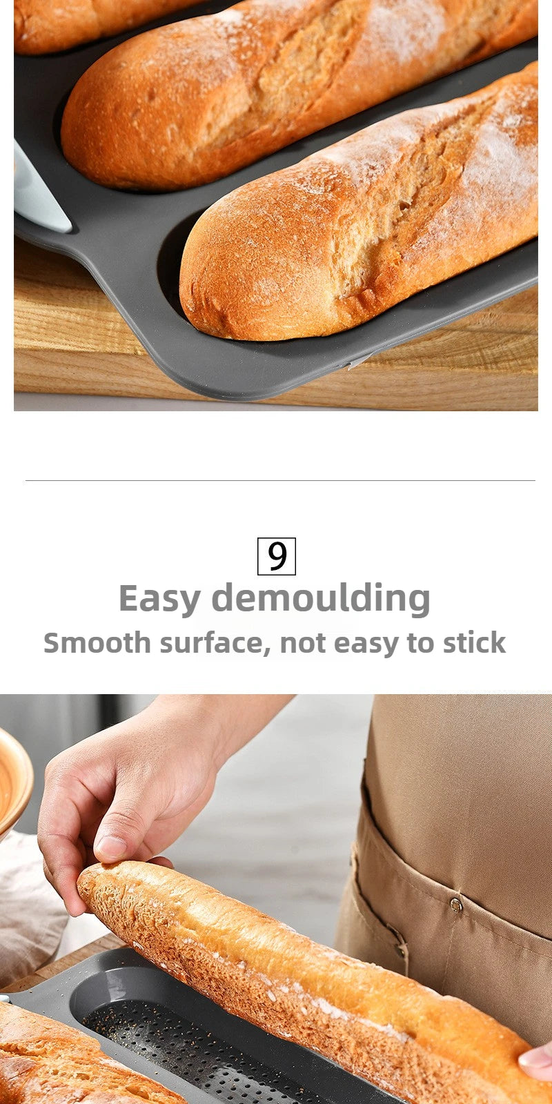 Molde de Silicona Antiadherente para Pan y Salchicha | 3 y 8 Cavidades | Horno 🍞
