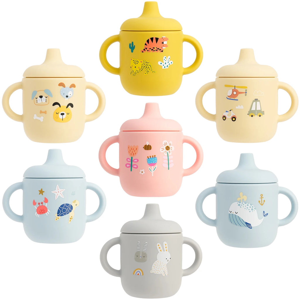 Vaso de Entrenamiento Silicona Cartoon para Bebé | Sin BPA | Con Asa | Lavavajillas 🍼
