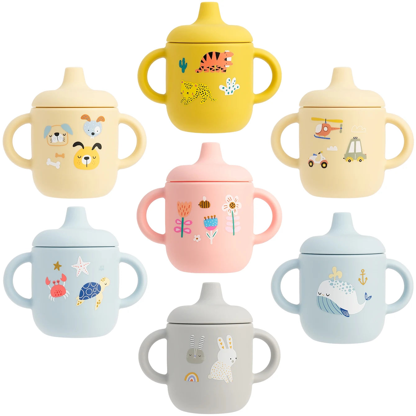 Vaso de Entrenamiento Silicona Cartoon para Bebé | Sin BPA | Con Asa | Lavavajillas 🍼