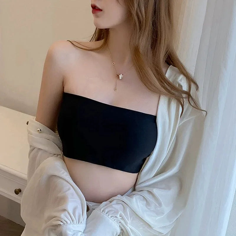 Ice Silk Seamless Strapless Bra | Wireless Soft Crop Tube Top | Women S-XXL
