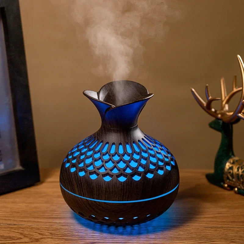 Humidificador Jarrón Veta de Madera | Difusor Ultrasónico | Purificador de Aire 🌿