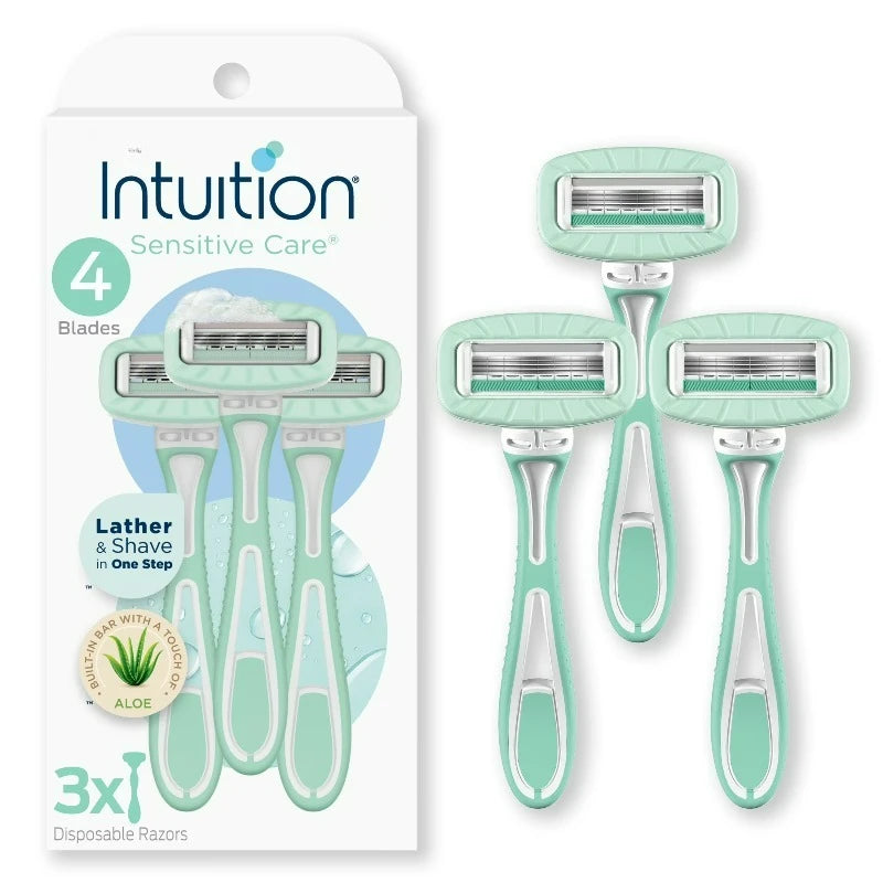 Intuition Sensitive Care 4 Blade Disposable Razors for Women, 3 Count