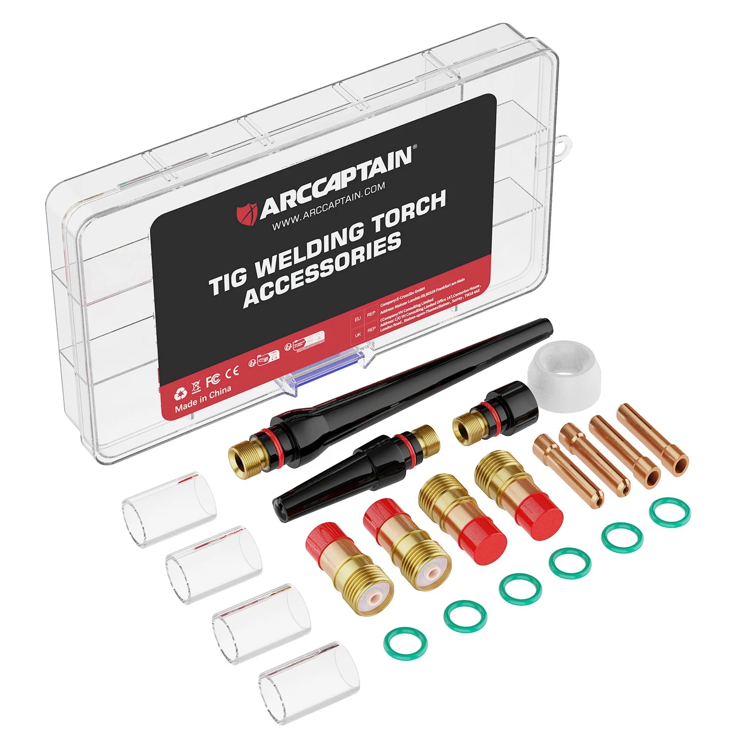 ARCCAPTAIN TIG Welding Torch Accessories Kit  Alumina Nozzle Collets Body Stubby Gas Lens #10 Glass Cup Consumables Kit