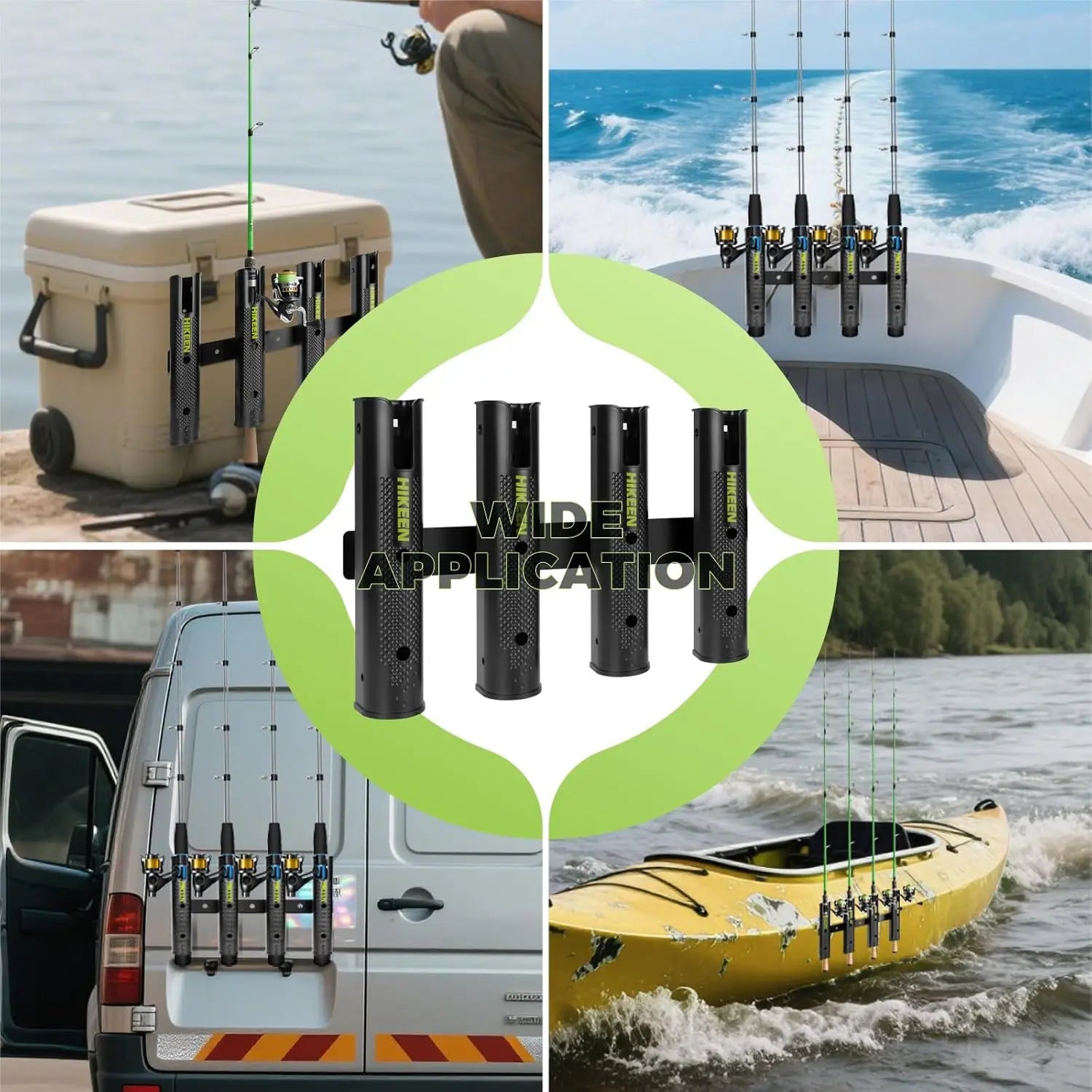Adjustable Fishing Rod Holder, 4-Tube Wall-Mounted Rack for Boat Kayak Garage RV Storage