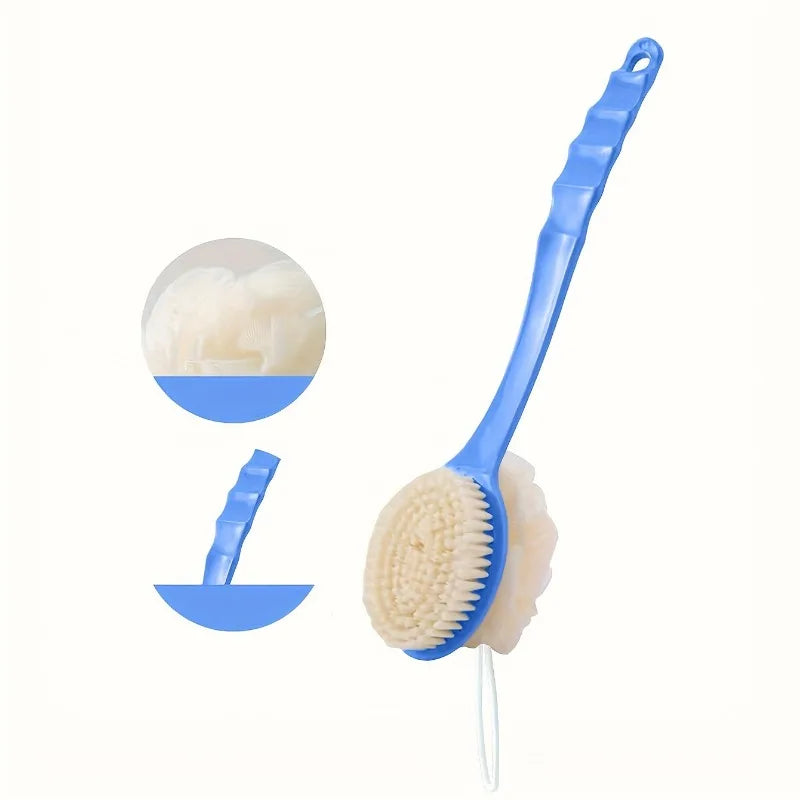 2-in-1 Bath Soft Back Brush Gentle Exfoliating Body Brush Bath Shower Sponge Scrubbing Brush Bathroom Shower Cleaning Tool