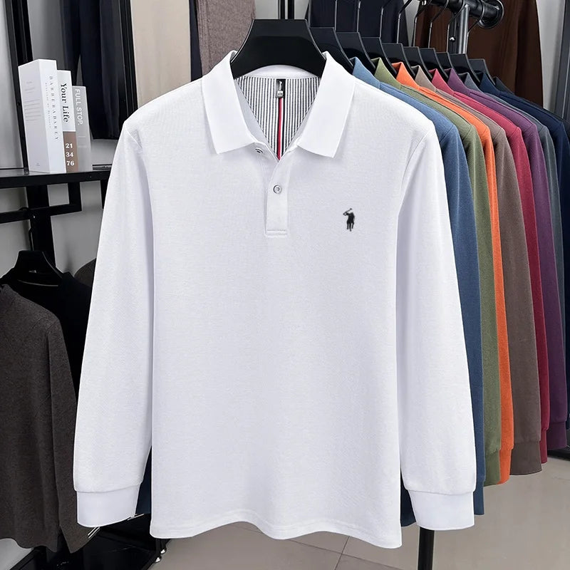 Polo Manga Larga 100% Algodón con Bordado de Pony | Casual Business Hombre 👔