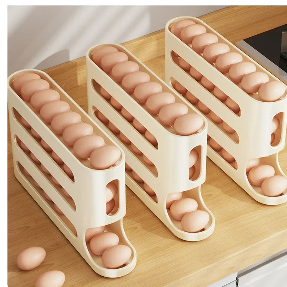 4-Layer Automatic Rolling Egg Holder | Fridge Organizer | Space-Saving Egg Dispenser
