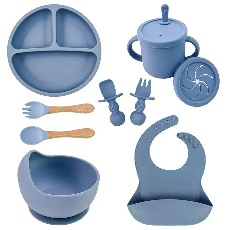 Set de Vajilla de Silicona para Bebé | Bol, Plato, Vaso, Cuchara y Tenedor 🍼