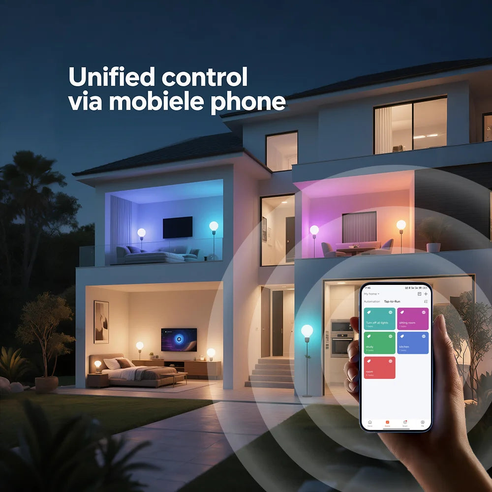 4pcs, RGBCW Smart Bulbs, Color Changing Dimmable LED Lights, Music Sync & App Control for Home Bedroom