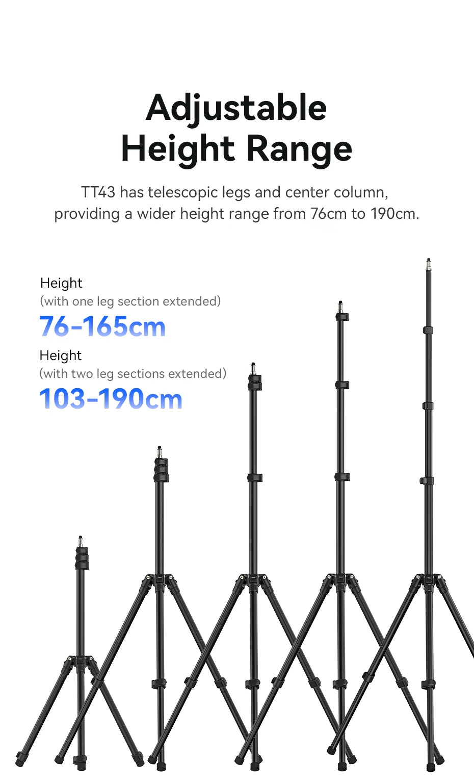 Ulanzi TT43 1.9M Aluminum Alloy Light Stand Reversible Leg Light Stand Tripod for LED Light Projector Flash Softbox Max Load 6KG