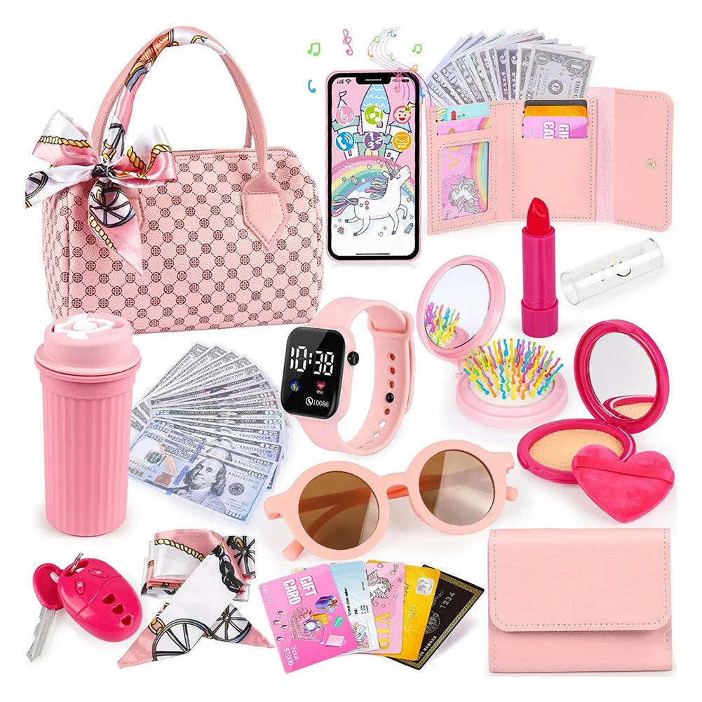 32pcs/set Girls Play Purse Toy Set Fun Children Makeup Kit Pretend Play Purse with Accessories Stylish Princess Gifts for Girls