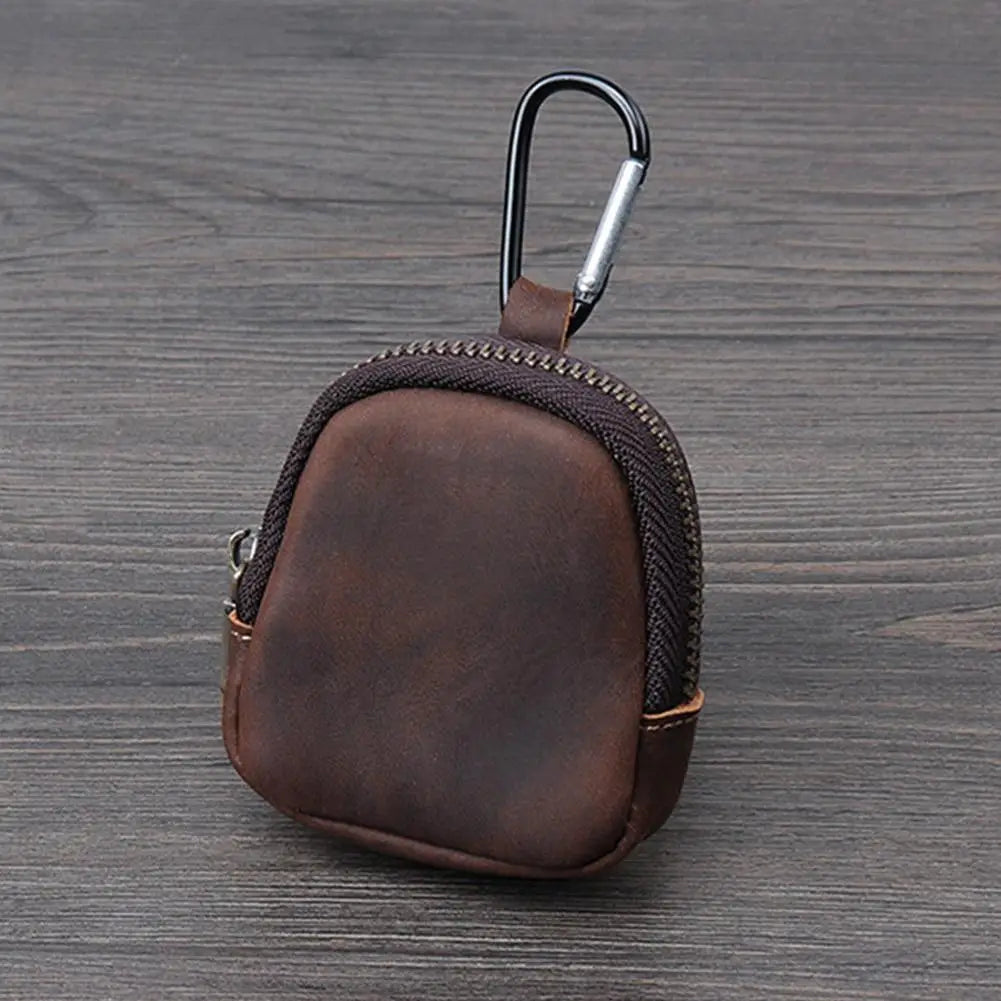 Stylish Retro PU Leather Change Purse Small Zipper Coin Pouch with Carabiner,Mini Keychain Coin Purse Wallet Charm for Women Men