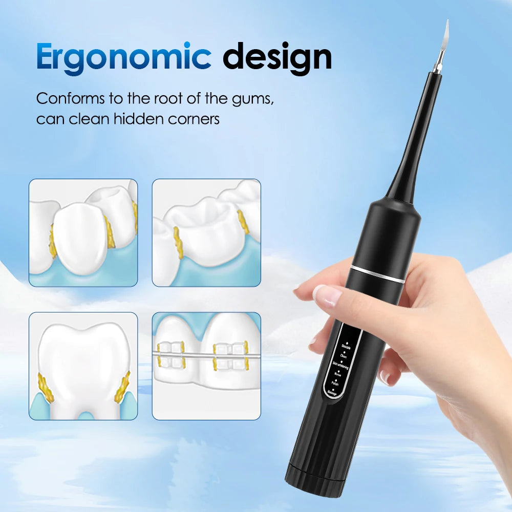 Electric Tooth Cleaner Waterproof Toothbrush Sonic Vibration Dental Scaler Plaque Calculus Tartar Remover With 5pcs Brush Heads