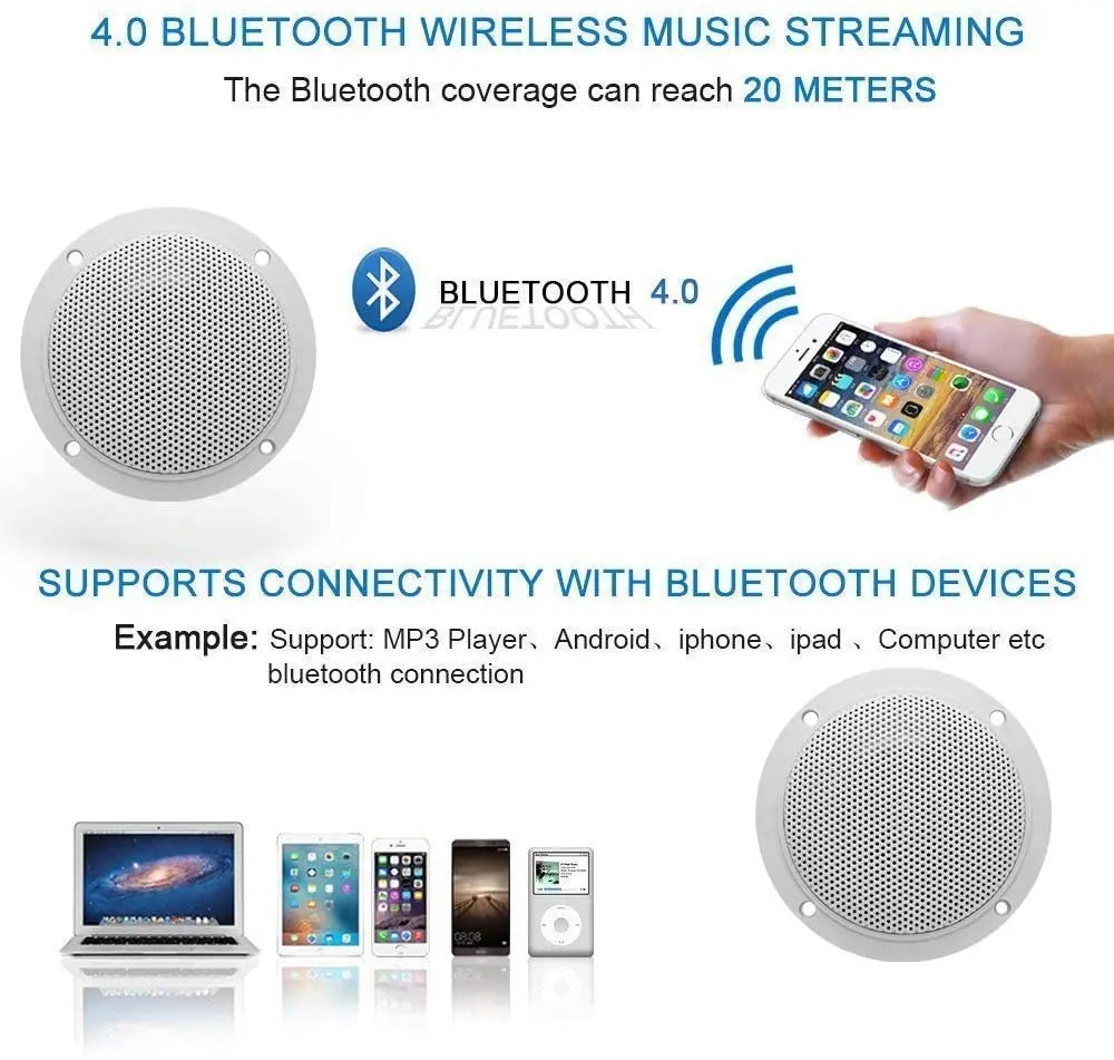 Herdio 4PCS 4'' 160W Marine Waterproof Bluetooth Speaker HIFI Full Range Stereo Motorcycle Boat UV-Proof Outdoor Sound Box