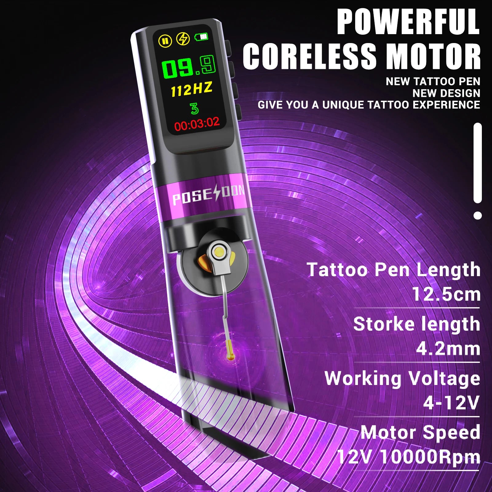 Tattoo Kit POSEIDON New Memory Tattoo Pen Kit For Permanent Makeup Tattoo Machine Wireless Tattoo Power Supply Tattoo Gun Kit