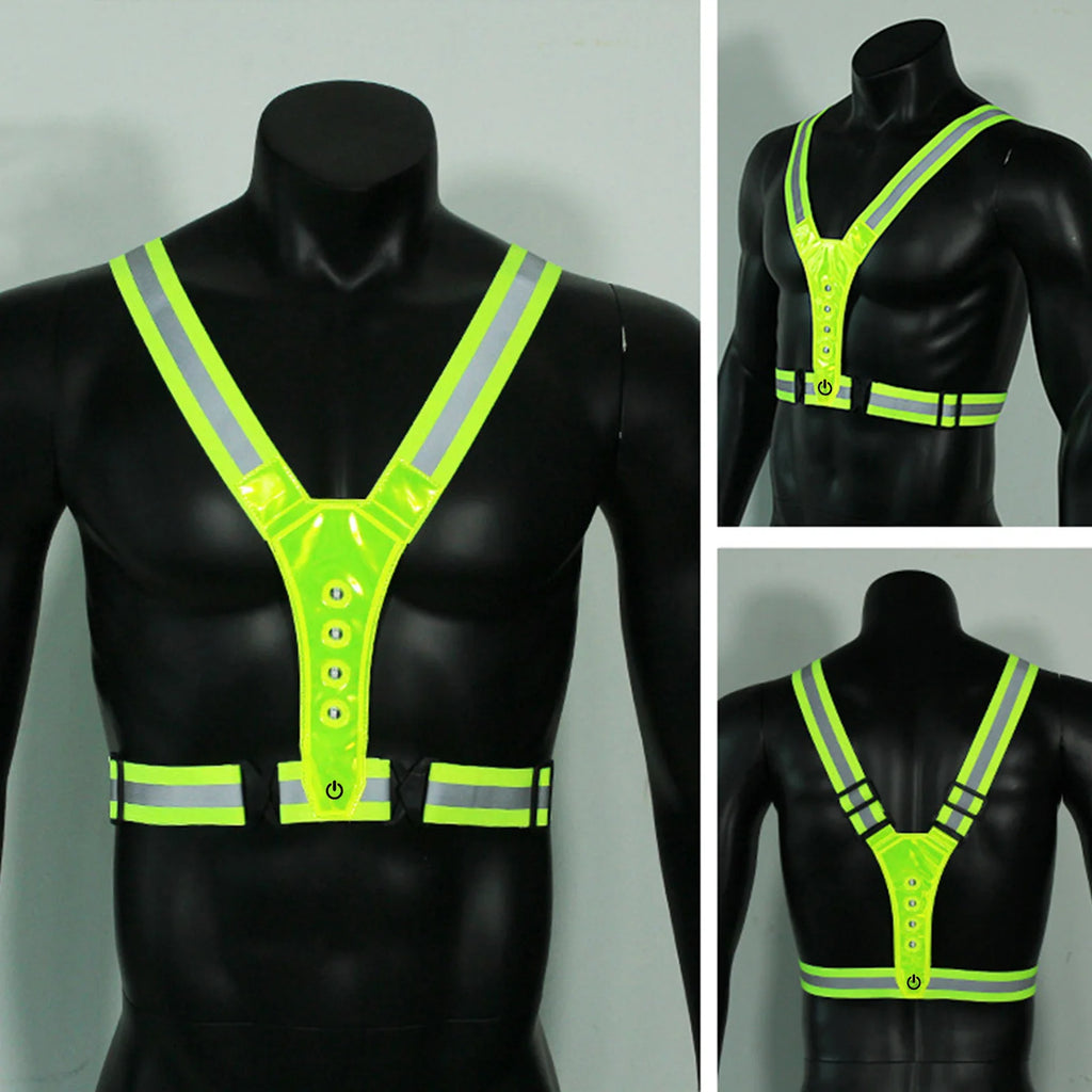 LED Cycling Vest Sports High Visibility Outdoor Running Cycling Reflective Safety Vest Adjustable Elastic Strap Reflective Belt