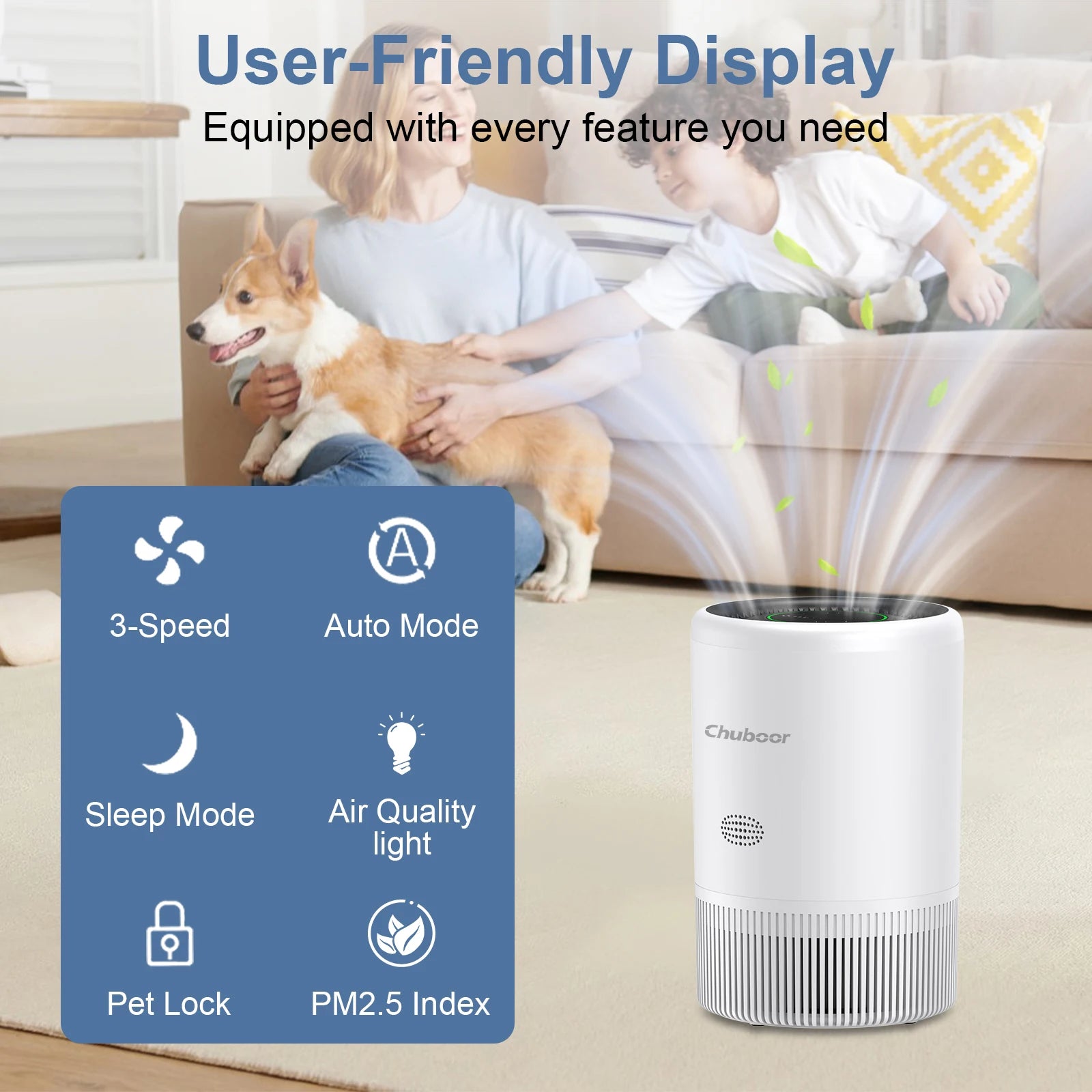 Purificador de Aire Inteligente Chuboor | App/Alexa | Monitor PM2.5 | Mascotas 🌬️