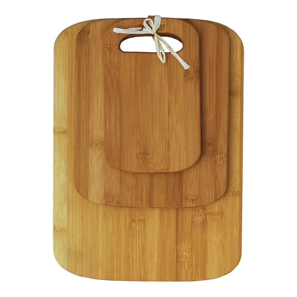3 Piece Bamboo Cutting Board Set Eco Friendly Versatile Sizes Lightweight Kitchen Food Prep Hand Grips Easy Clean Wood Boards