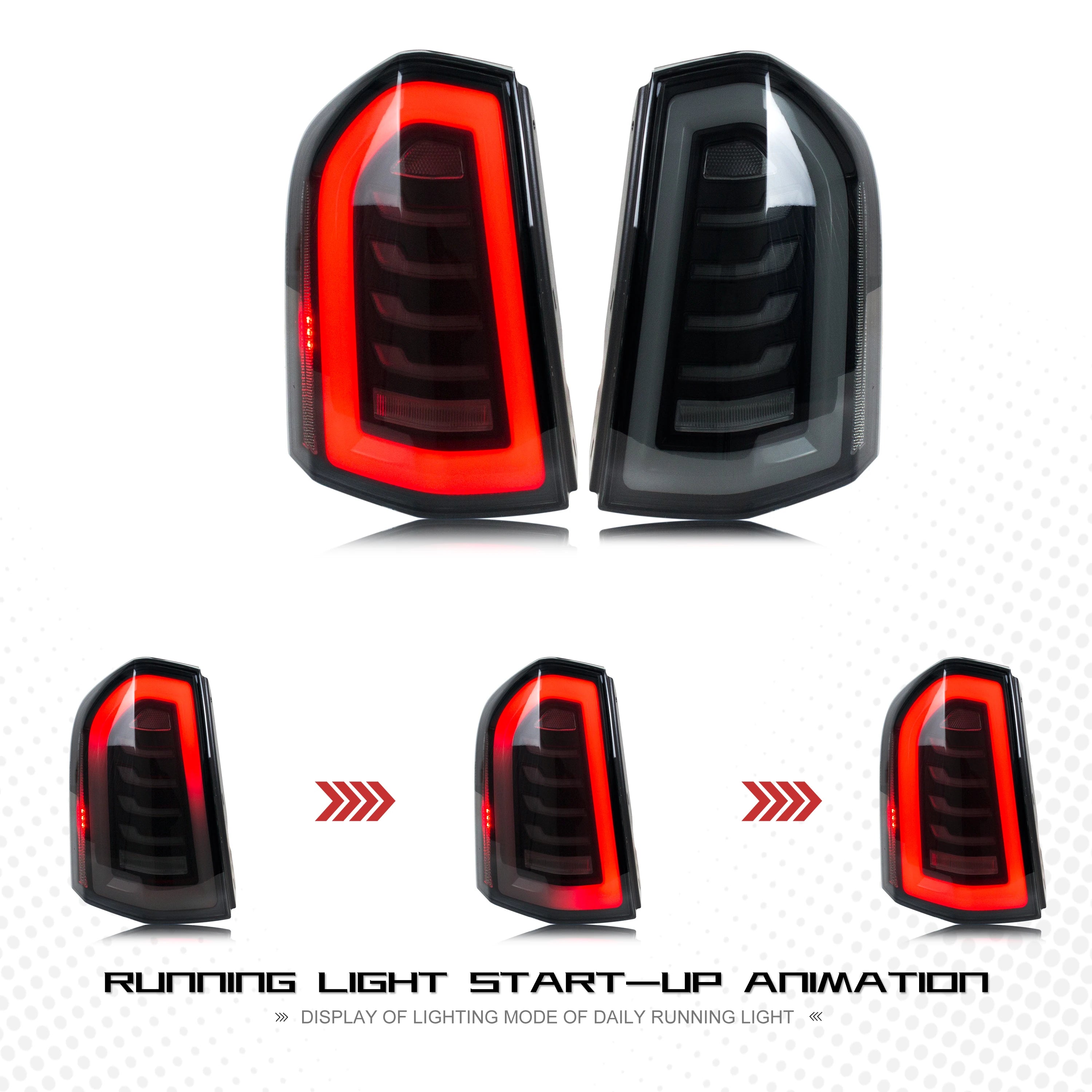 LED Tail Lights for Chrysler 300 300C 300S 2011-2014 Dynamic Signal Start-up Animation Grey Pair Rear Lamps Assembly