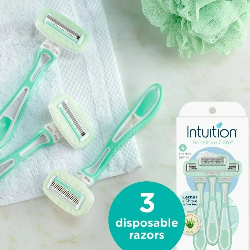 Intuition Sensitive Care 4 Blade Disposable Razors for Women, 3 Count