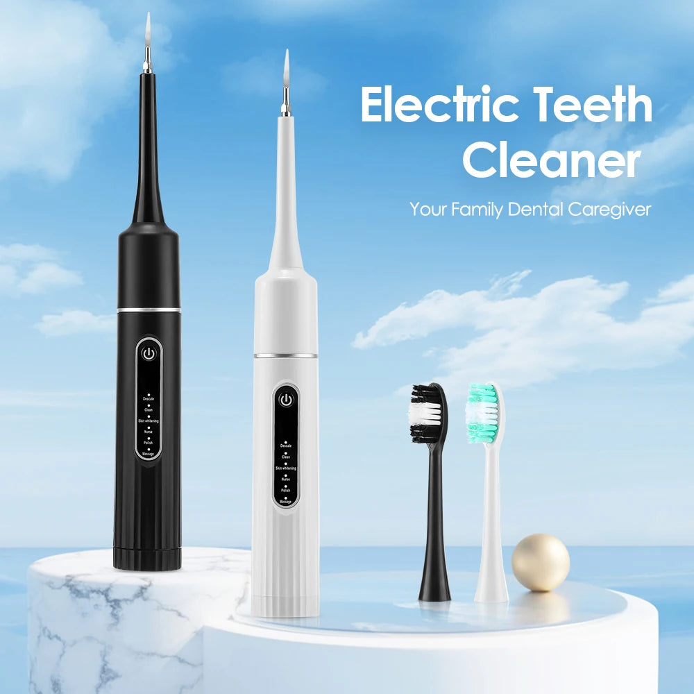 Electric Tooth Cleaner Waterproof Toothbrush Sonic Vibration Dental Scaler Plaque Calculus Tartar Remover With 5pcs Brush Heads