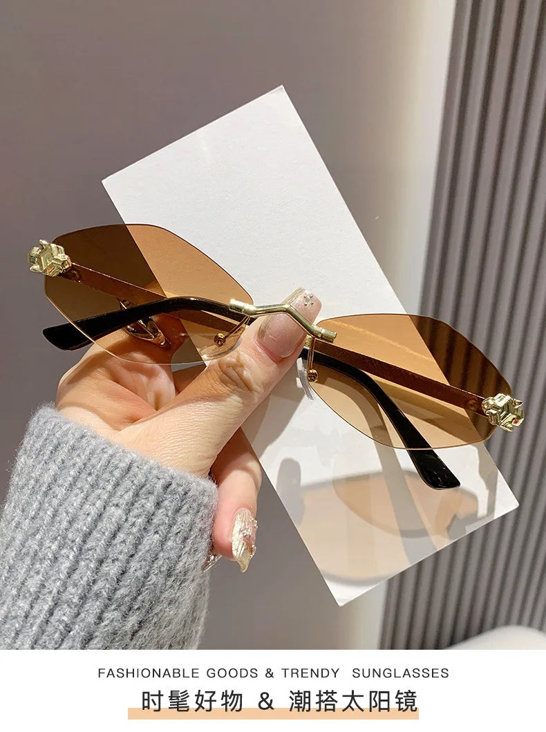 Trendy Rimless Polygonal Sunglasses Stylish Gradient Lens Metal Shades Eyewear Luxury Brand Small Vintage Sun Glasses