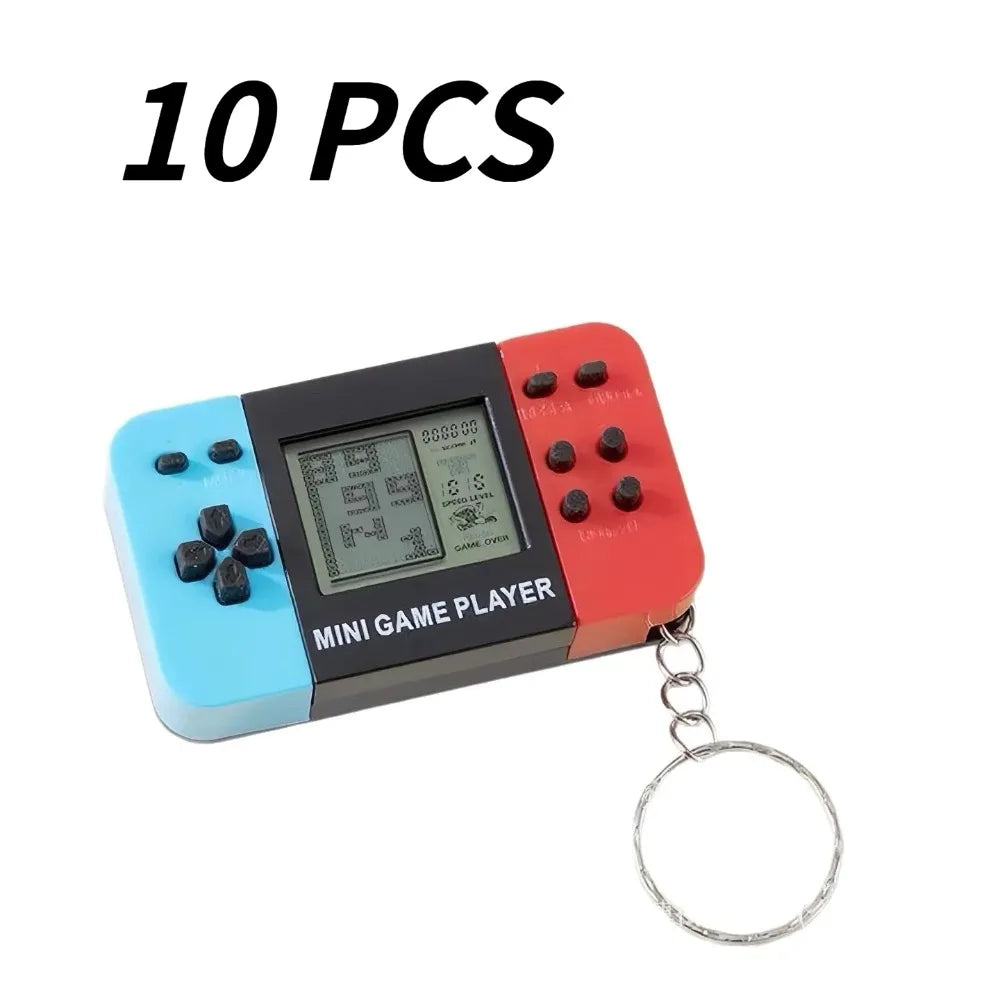 Blue Retro Mini Handheld Game Console Keychain With Bells, Cute Backpack Pendant Video Game Keyring