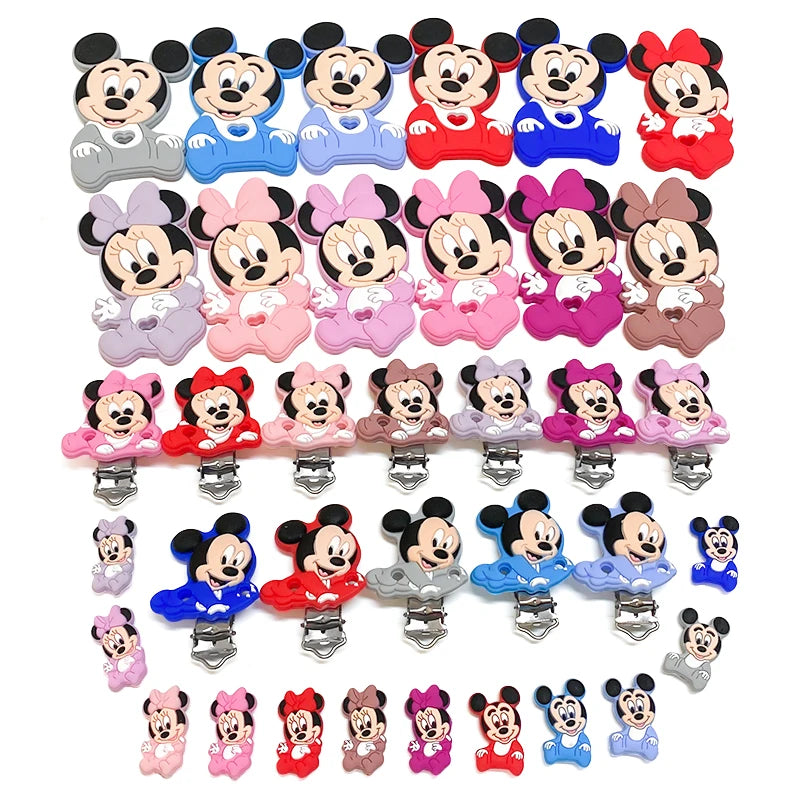 1/3/10pcs Silicone Mickey Teething Beads Food Grade Cartoon Shape Baby Teethers Toys DIY Pacifier Clips Chain Accessories