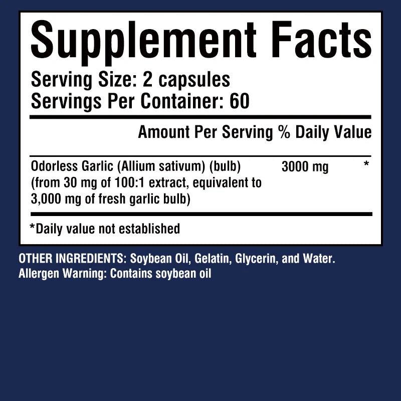 Garlic Capsules 3000mg - for Immune and Cardiovascular,  Antioxidant，Cholesterol Health - 120 Capsules