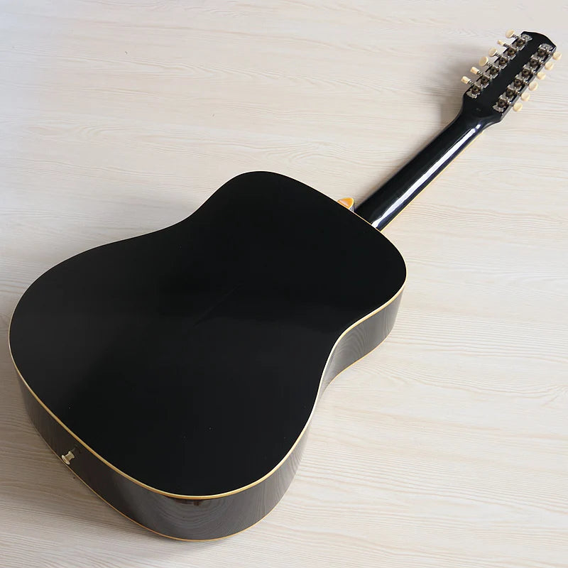 Guitarra Acústica de 12 Cuerdas 41" | Madera Spruce | Diseño Folk | Negro y Natural 🎸