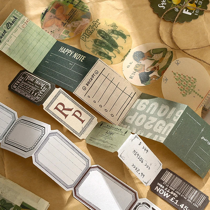 Retro scrapbook supplies, aesthetic diary tool kit, material paper set, simple Instagram style background, handmade DIY material