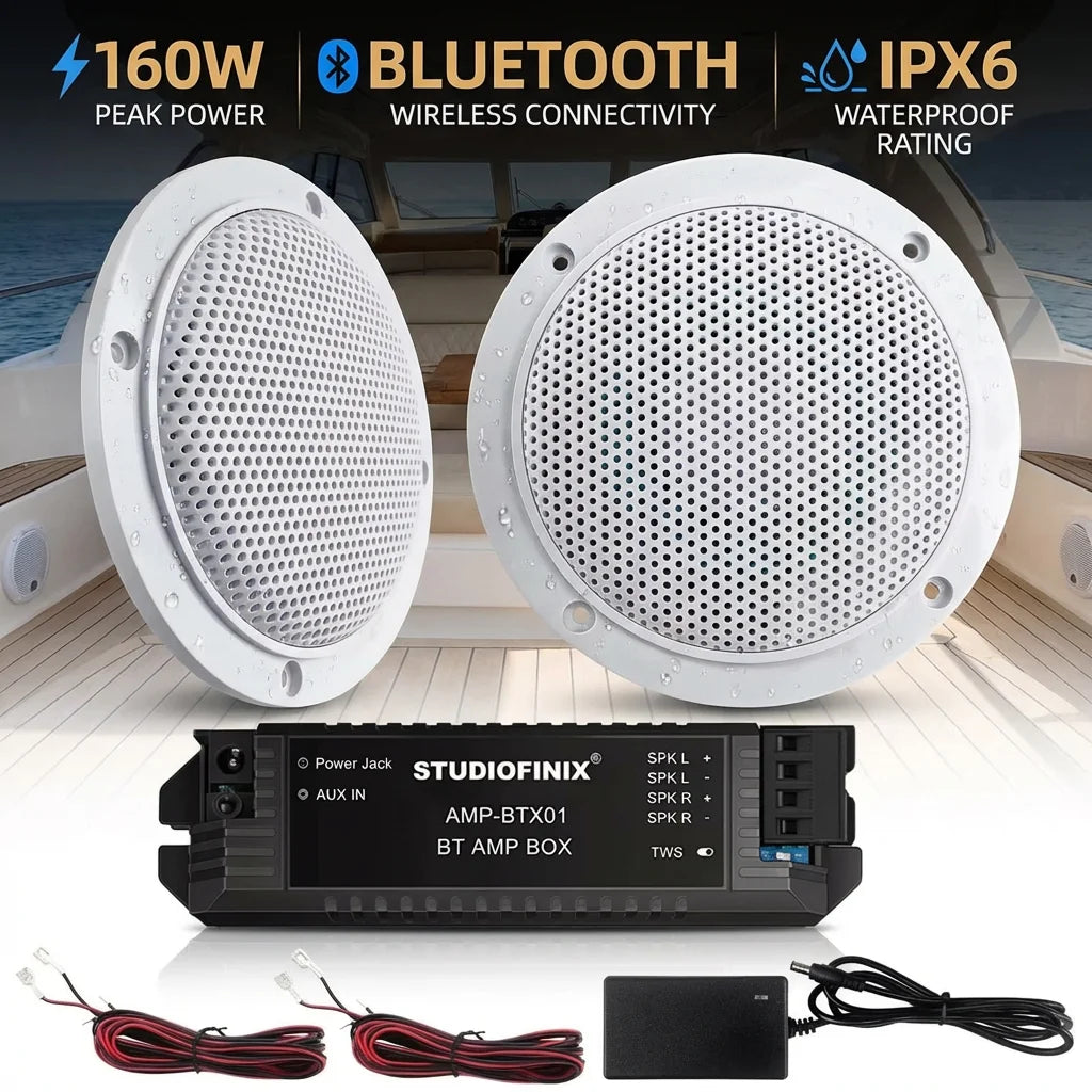 STUDIOFINIX 4'' 160W Waterproof Bluetooth Ceiling Speakers - Ultra-Thin Marine Speakers for House, Caravan, RV & Houseboats 2PCS