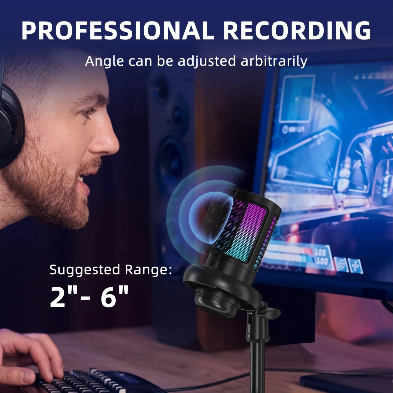 Microphone, USB PC Mic For Podcasts Videos, Streaming, Condenser Mic With Quick Mute, Tripod Stand, Pop Filter, RGB Indicator, S