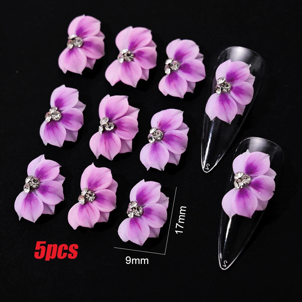 5/30Pcs 3D Handmade Nail Acrylic Flower Rhinestone Side Floret with Pearl Diamond Nail Art Decorations Carving Flower Nail Charm