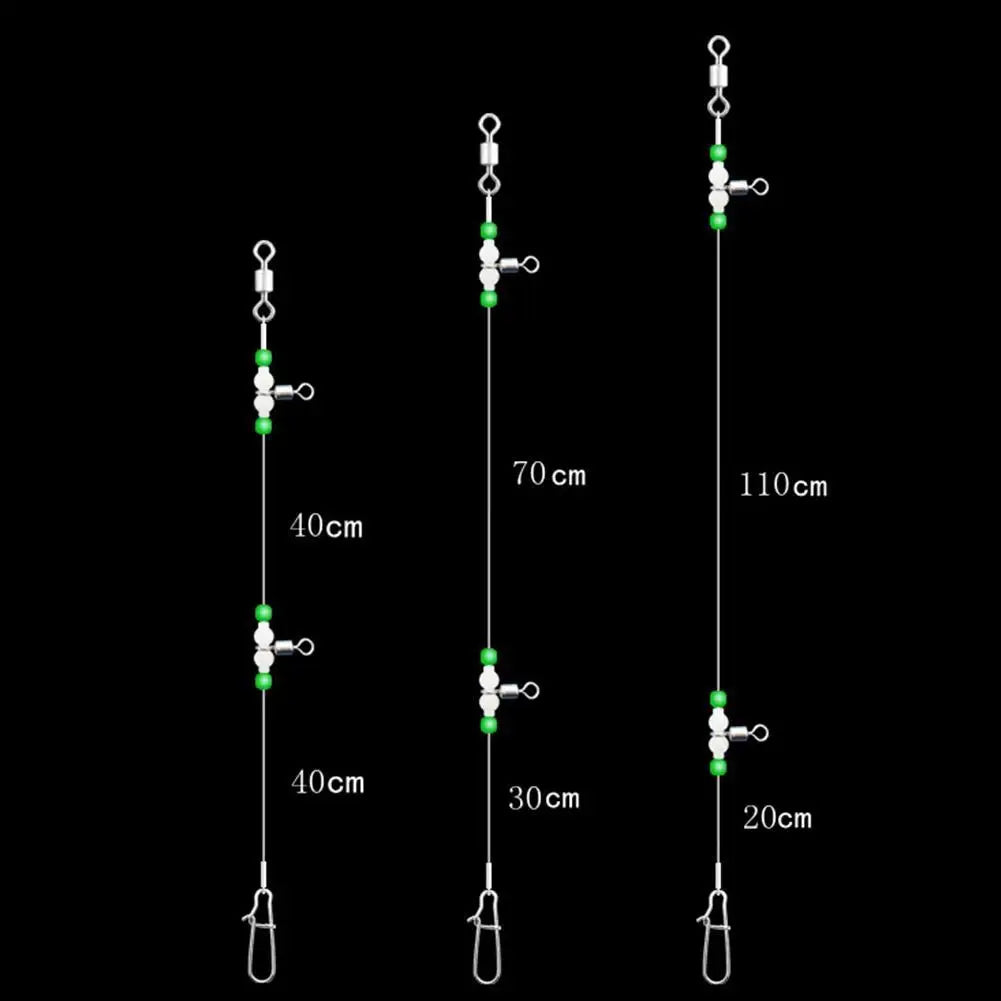 Night Glow Fishing Leaders Fishing Leader Line with Swivels and Snaps Luminous Fish Wire Leaders for Saltwater Freshwater