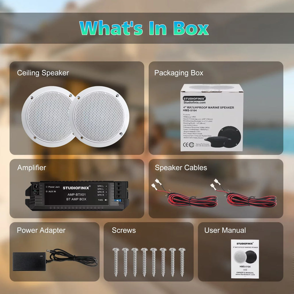 STUDIOFINIX 4'' 160W Waterproof Bluetooth Ceiling Speakers - Ultra-Thin Marine Speakers for House, Caravan, RV & Houseboats 2PCS