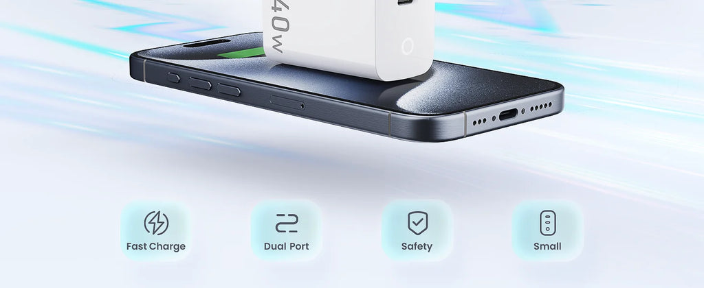 TOPADRE Cargador GaN 40W | 2 Puertos USB-C | Carga Rápida PD | Luz Indicadora | Cable 1m Incluido | iPhone y Android