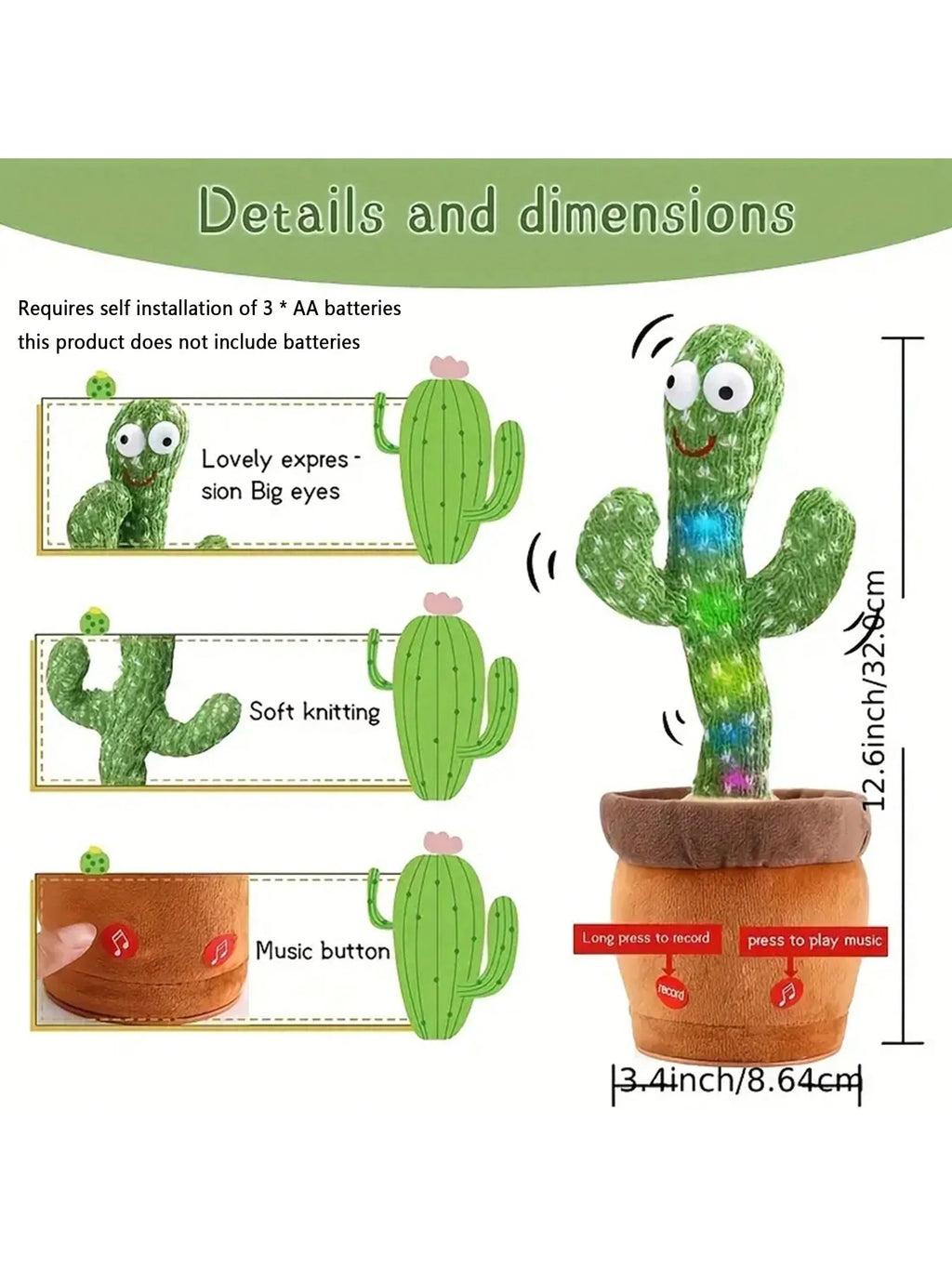 Cactus Bailarín que Habla y Canta | Repite lo que Dices | Juguete para Bebés 🌵 - Firu Total Sales