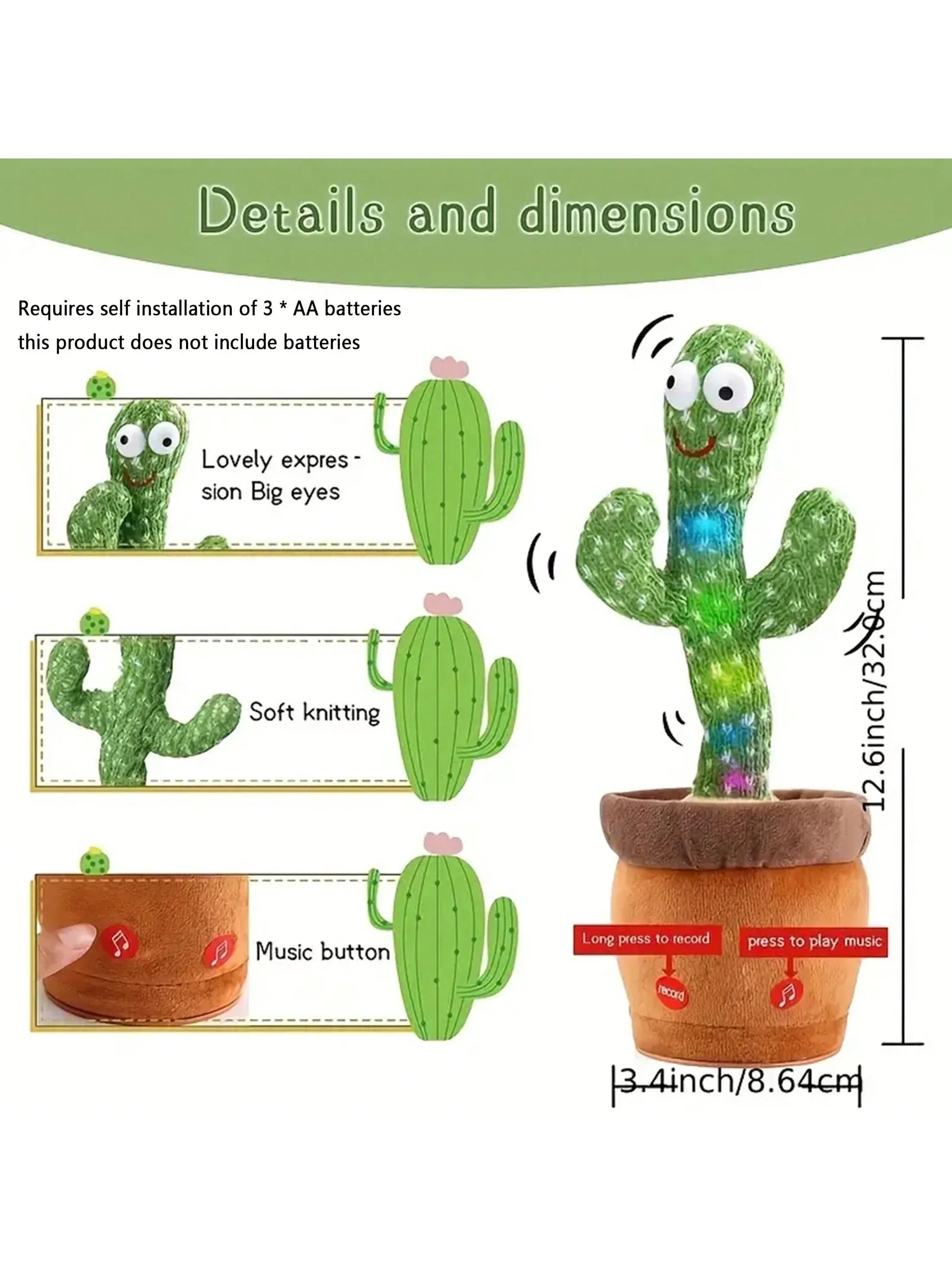 Cactus Bailarín que Habla y Canta | Repite lo que Dices | Juguete para Bebés 🌵 - Firu Total Sales