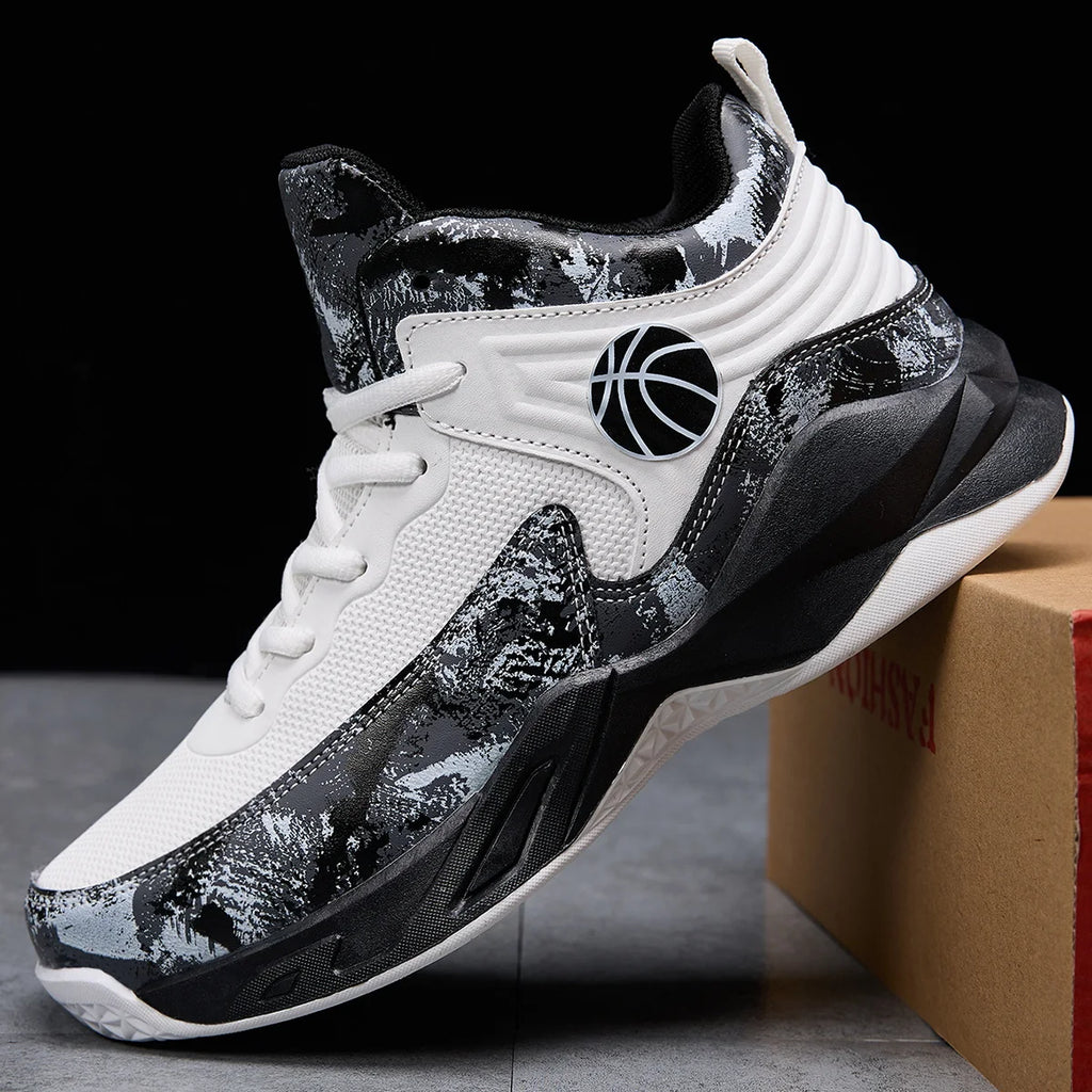 Kids' High-Top Basketball Sneakers – Anti-Slip, Star Pattern, Lace-Up