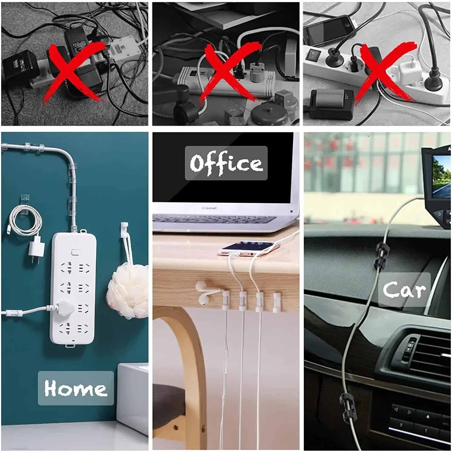 5-60Pcs Cable Clips Organizer Drop Wire Holder Cord Management Self-Adhesive Desk Tidy Cable Manager Fixed Clamp Wire Winder