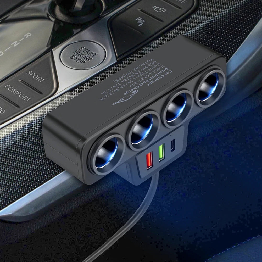 Phone Power Adapter QC3.0+PD 3.1A 120W Car Cigarette Lighter Socket Splitter Plug 4-Socket 3 USB Ports USB Phone Charger Adapter