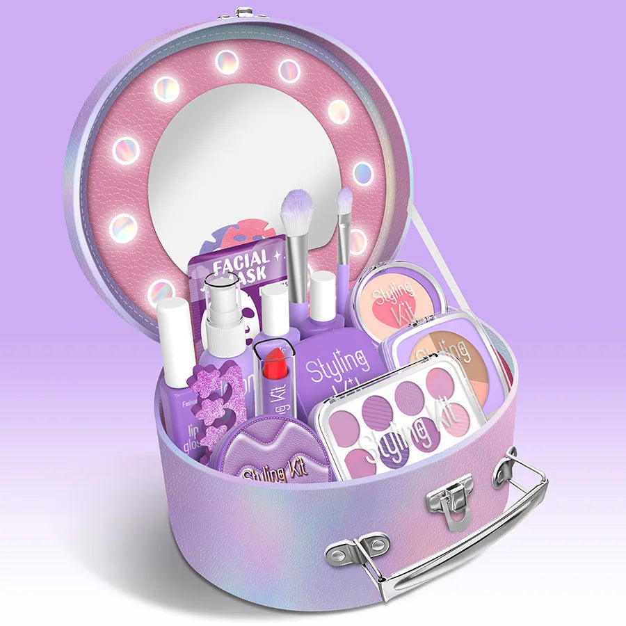 Purple Princess Pretend Makeup Toy Set - Girls' Role Play Gift with Cosmetic Case, Non-Applicable