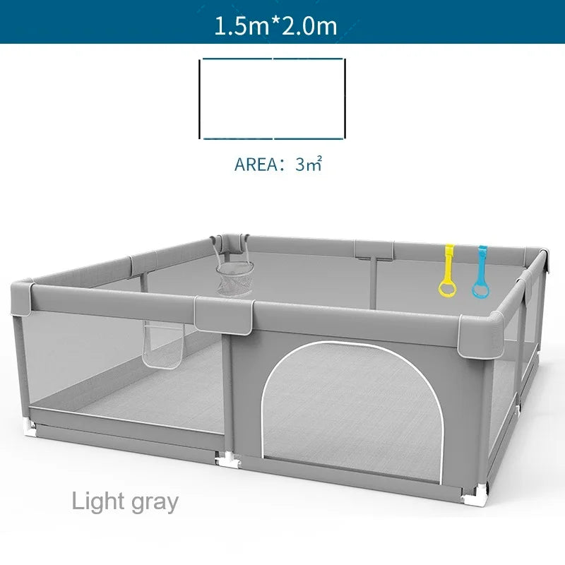 Corralito IMBABY para Bebés | Gris | Valla de Seguridad con Aro y Caja de Pelotas