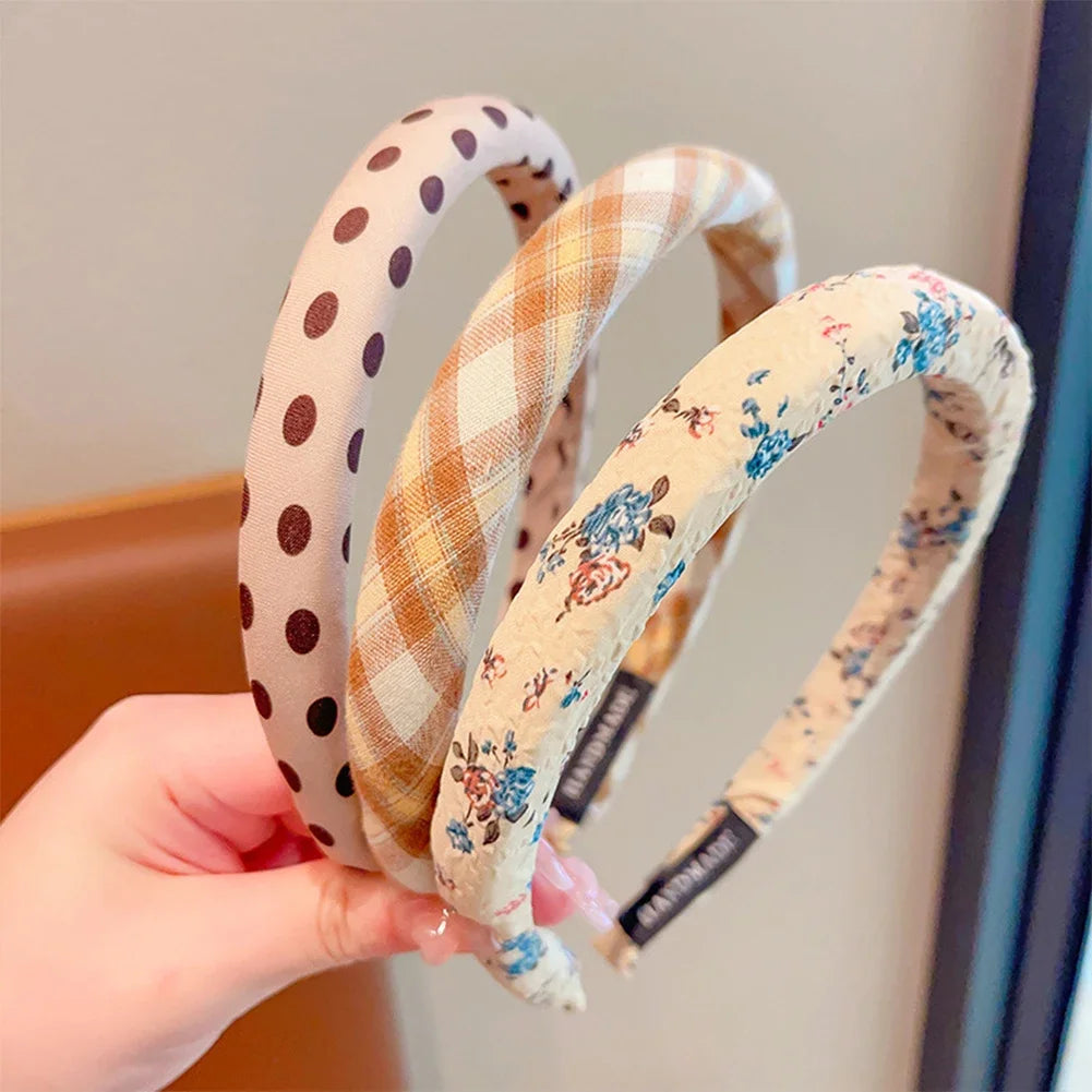 3Pcs/Set Fashion Women Girls Plaid Floral Colors Broadside Hairbands Sweet Children Vintage Cute Hair Hoop Kids Hair Accessories