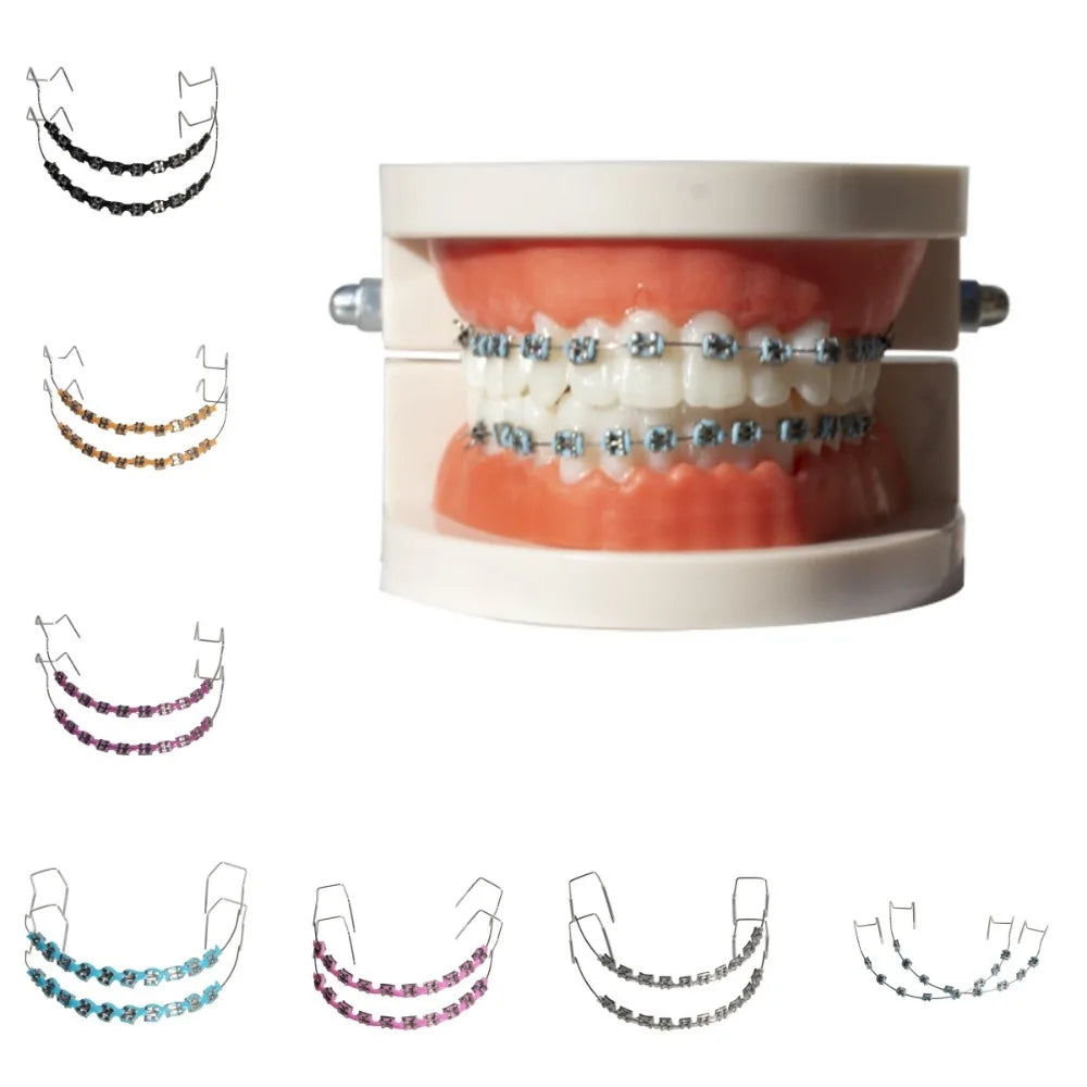 1 Pair Colorful Temporary Tooth Decoration with Metal Wires Dental Decorations Orthodontic Ligature Ties Braces Fake Brackets