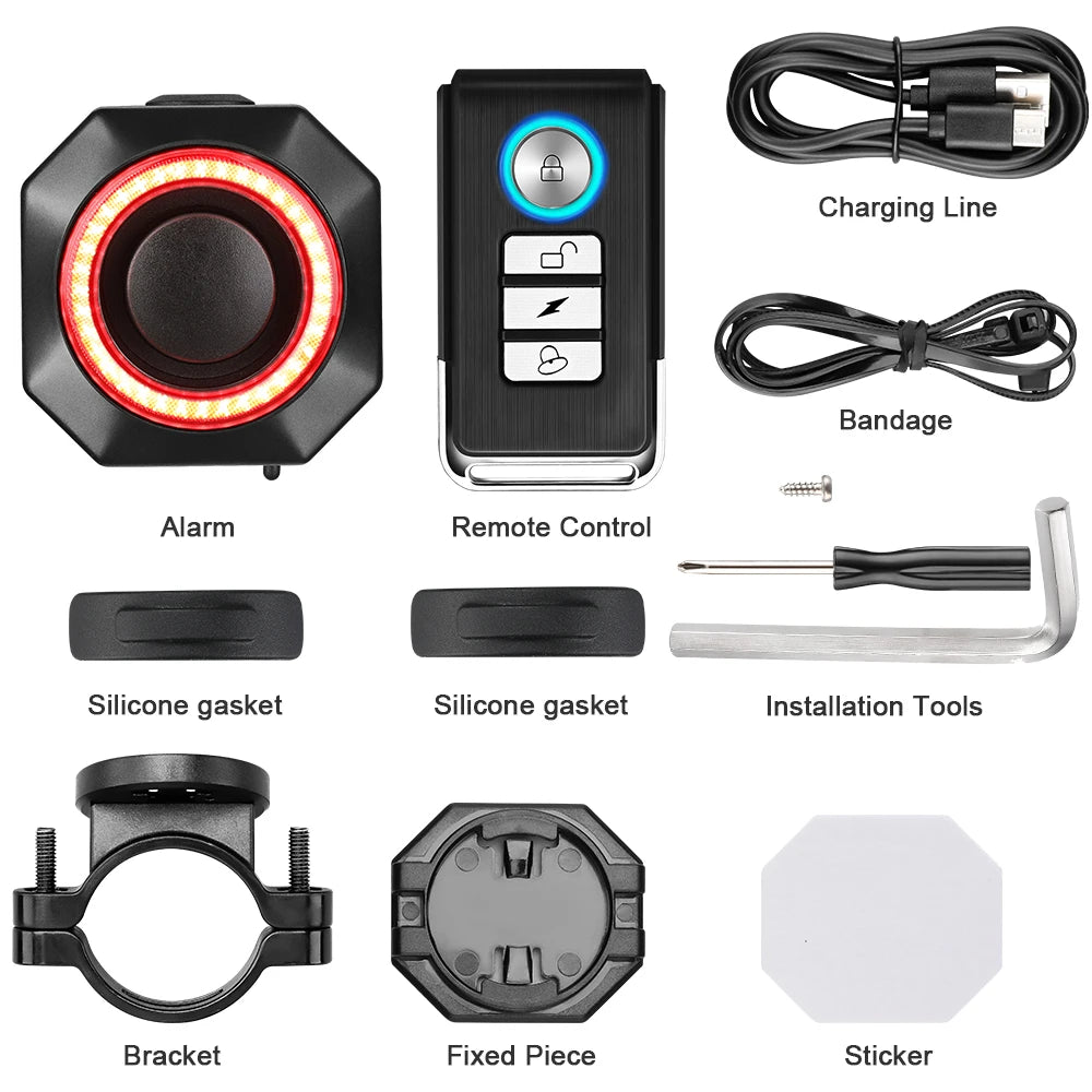 Smart Bike Light Alarm Brake-Sensing Taillight Remote Control Motorcycle Alarm Security Protection 110dB