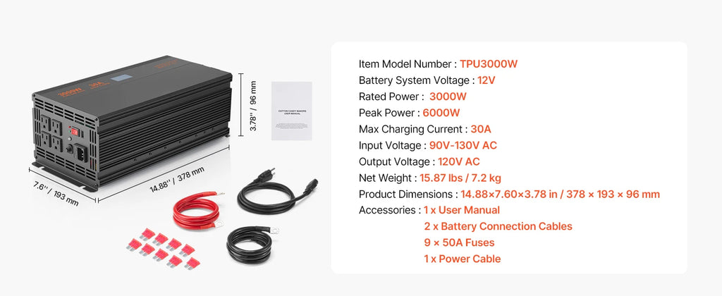 SucceBuy Sump Pump Battery Backup System 1500W / 3000W Auto Switches to Battery Inverter for Continuous Sump Pump Operation