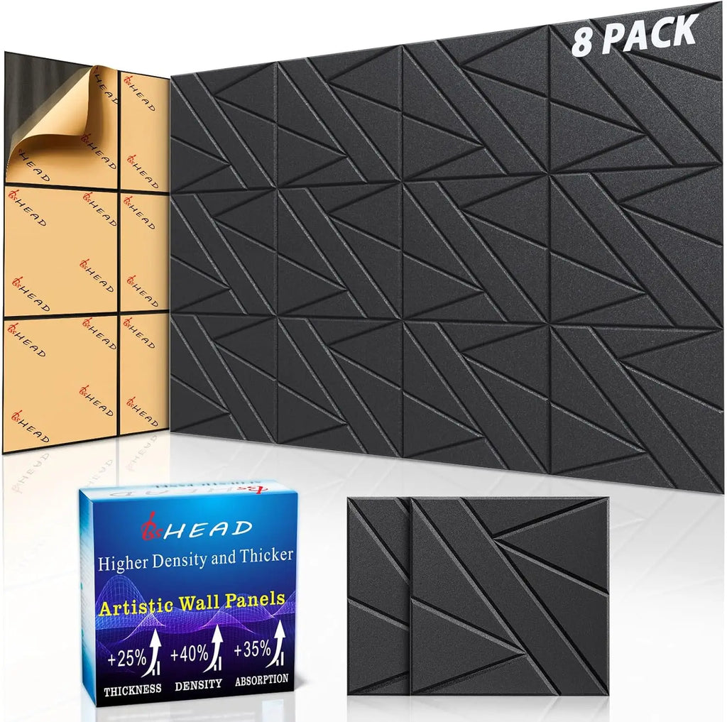 8 Pack Self-Adhesive Soundproof Wall Panels, 12x12x0.47in High Density Acoustic Foam, Peel and Stick Studio Black