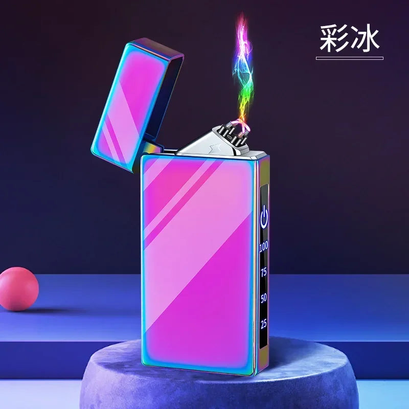 Windproof Electric Arc Metal Smoking Lighter Plasma Flameless Rechargeable USB Cigarette Lighter LED Digital Touch Lighters Gift